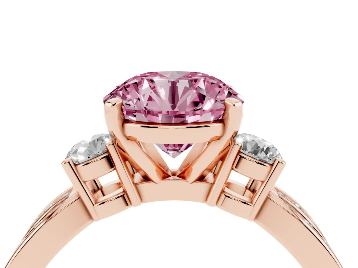Fancy Pink Three-Stone Round Cut Cut Diamond Twist Band with Prong Setting Rose gold