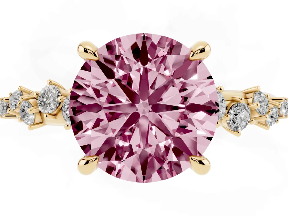 Fancy Pink Round Cut Cut Diamond Vine Band with Four-Prong Setting Yellow gold