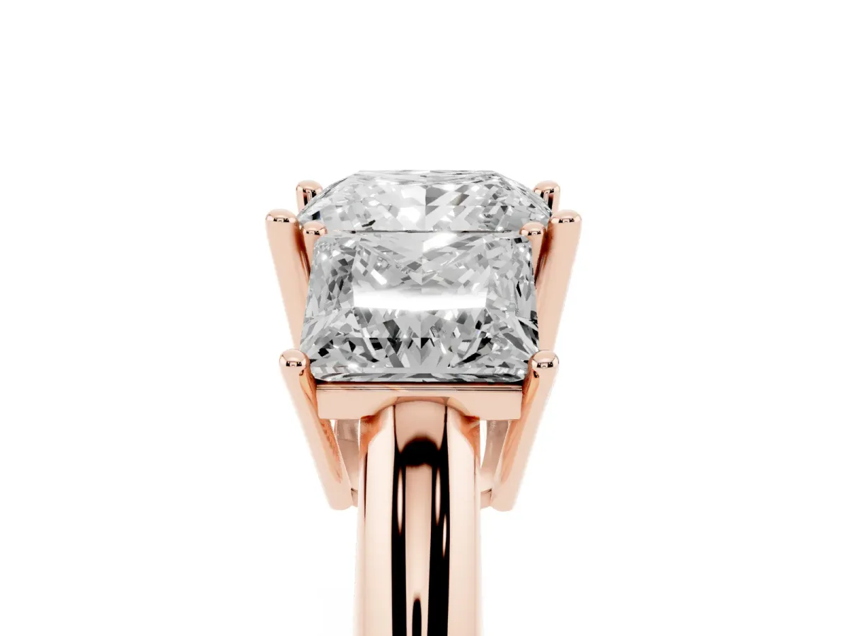 Three-Stone Princess Cut Cut Diamond Engagement Ring with Prong Setting on a White Gold Band Rose gold