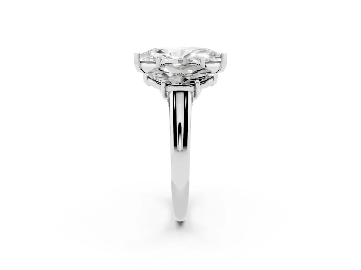 Three-Stone Marquise Cut Diamond Engagement Ring with Prong Setting White gold