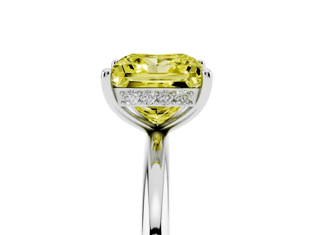 Fancy Yellow Princess Cut Solitaire Diamond Ring with a Classic Band and Four-Prong Setting Platinum