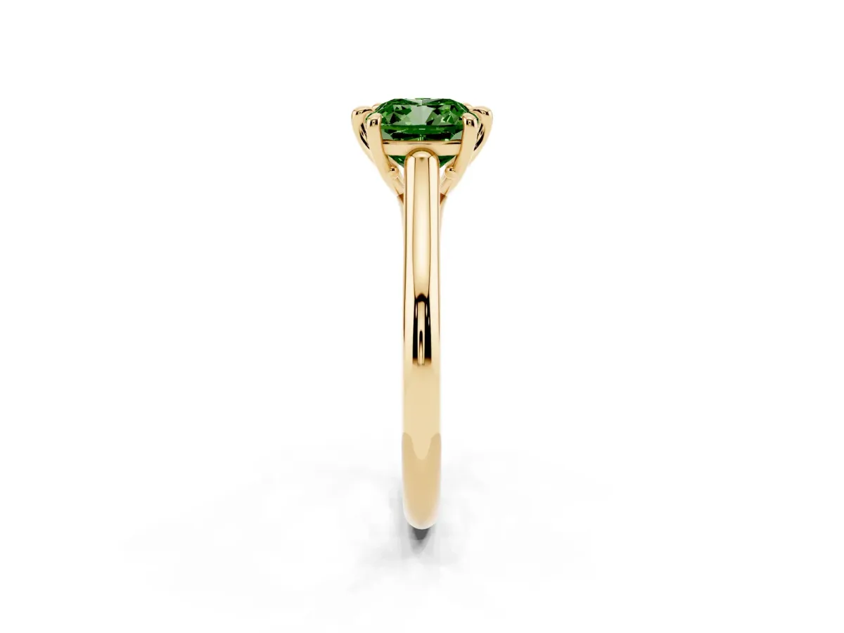 Fancy Green Cushion Cut Solitaire Engagement Ring with Six-Prong Setting and Classic Band Yellow gold