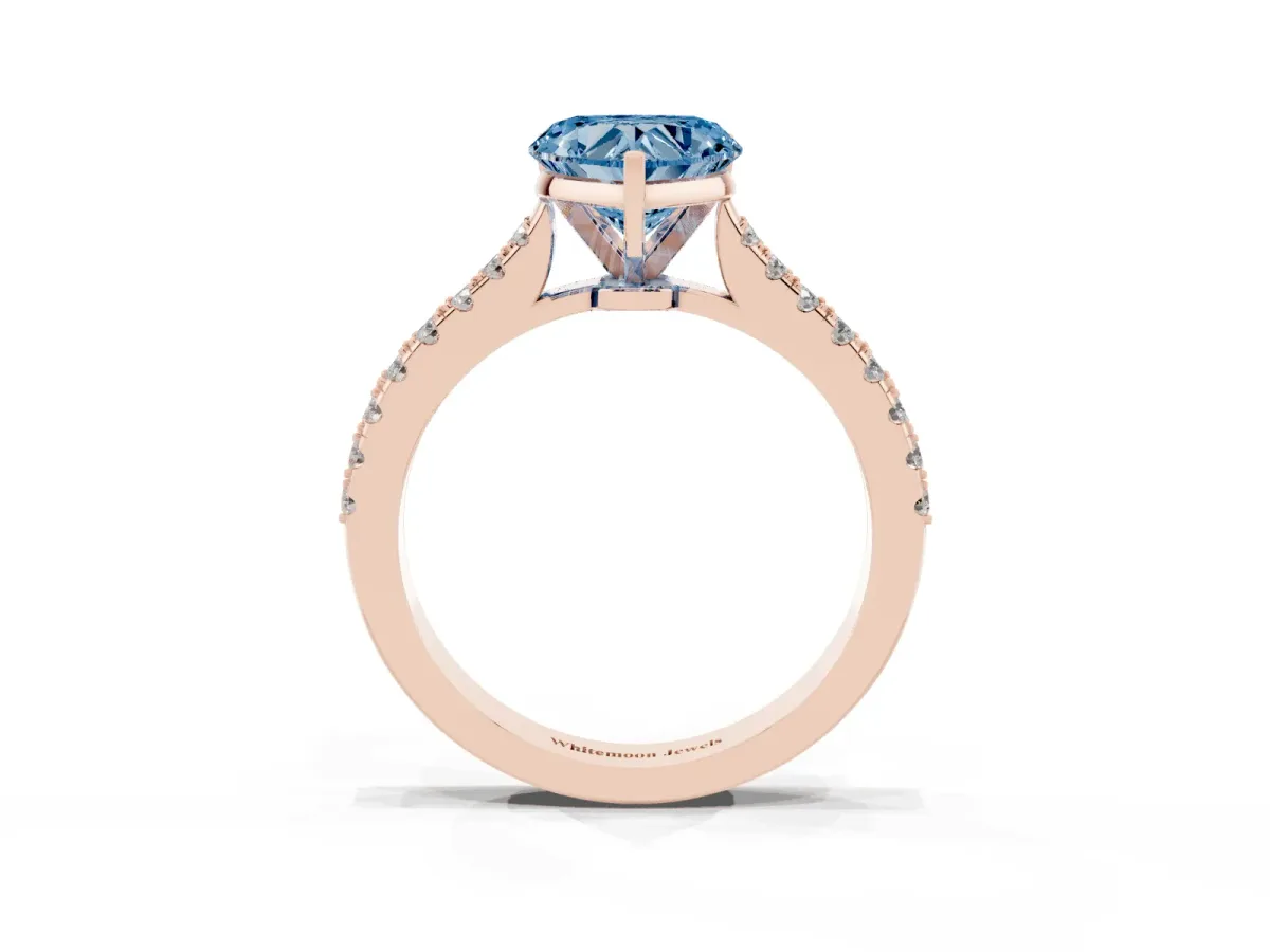 Fancy Blue Heart Cut Cut Solitaire Diamond Engagement Ring with Pave Band and Four-Prong Setting Rose gold