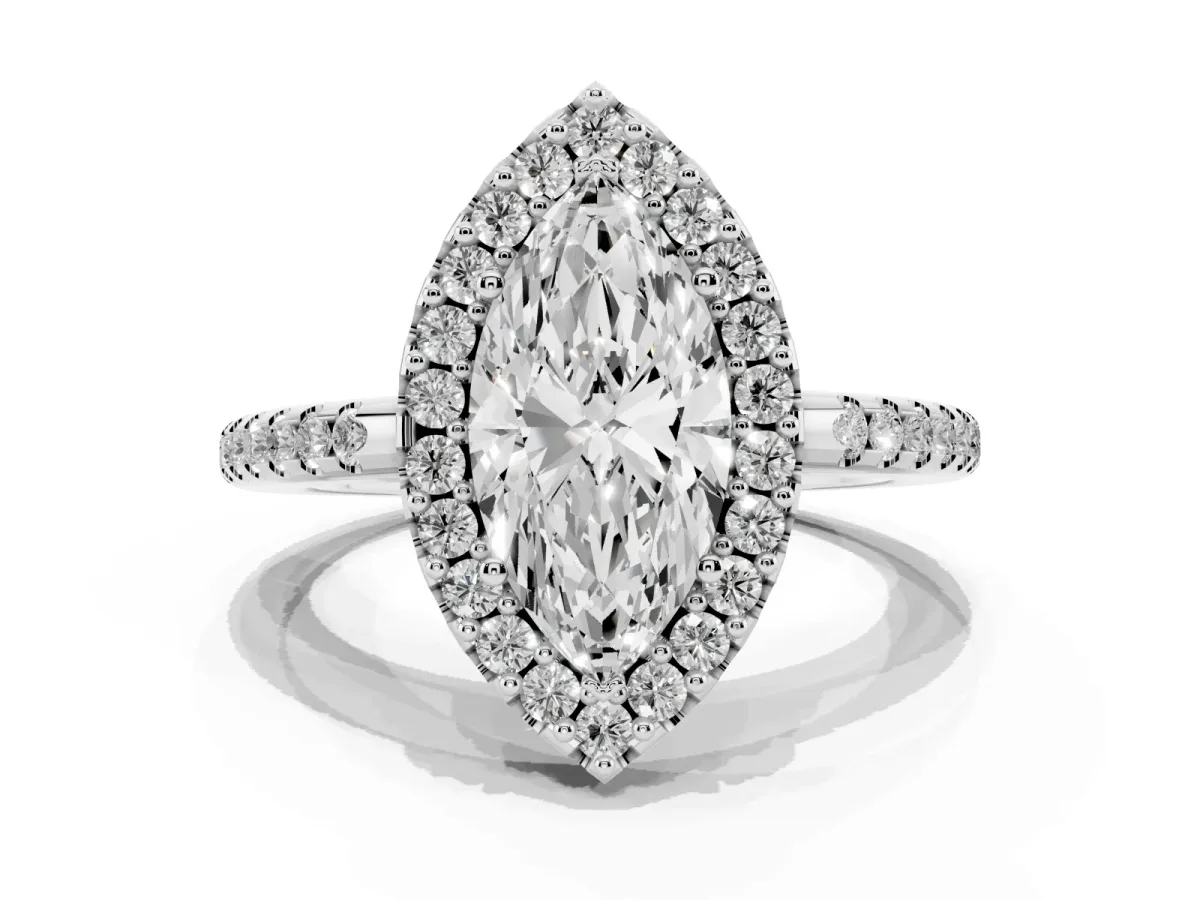 Marquise Cut Diamond Pavé Halo Ring with Four-Prong Setting Platinum