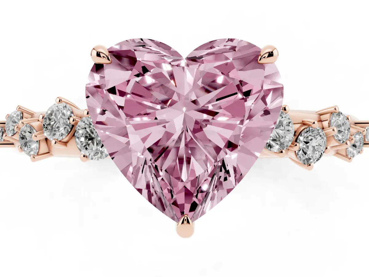 Fancy Pink Heart Cut Diamond Cluster Prong-Set Solitaire Ring Rose gold