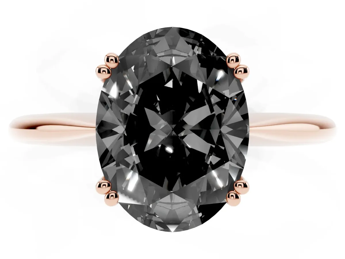 Fancy Black Oval Cut Solitaire Diamond Ring with Six-Prong Setting and Classic Band Rose gold
