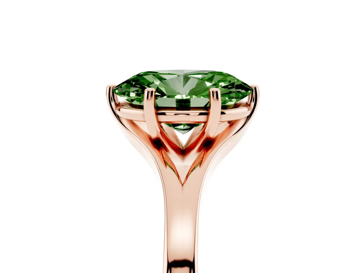 Fancy Green Oval Cut Solitaire Diamond Ring with Six-Prong Setting and Tapered Band Rose gold
