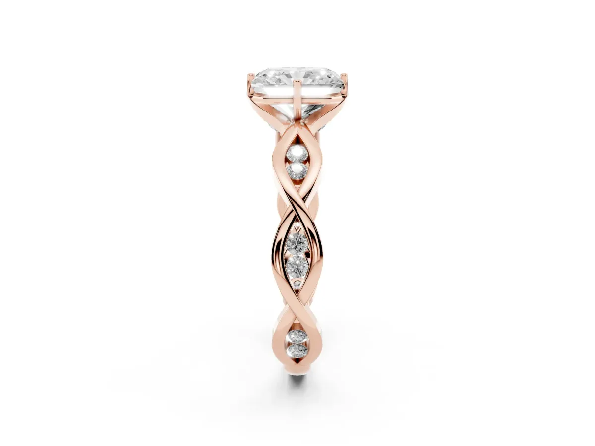 Radiant Cut Solitaire Twist Band with Leaf Prong Setting Rose gold