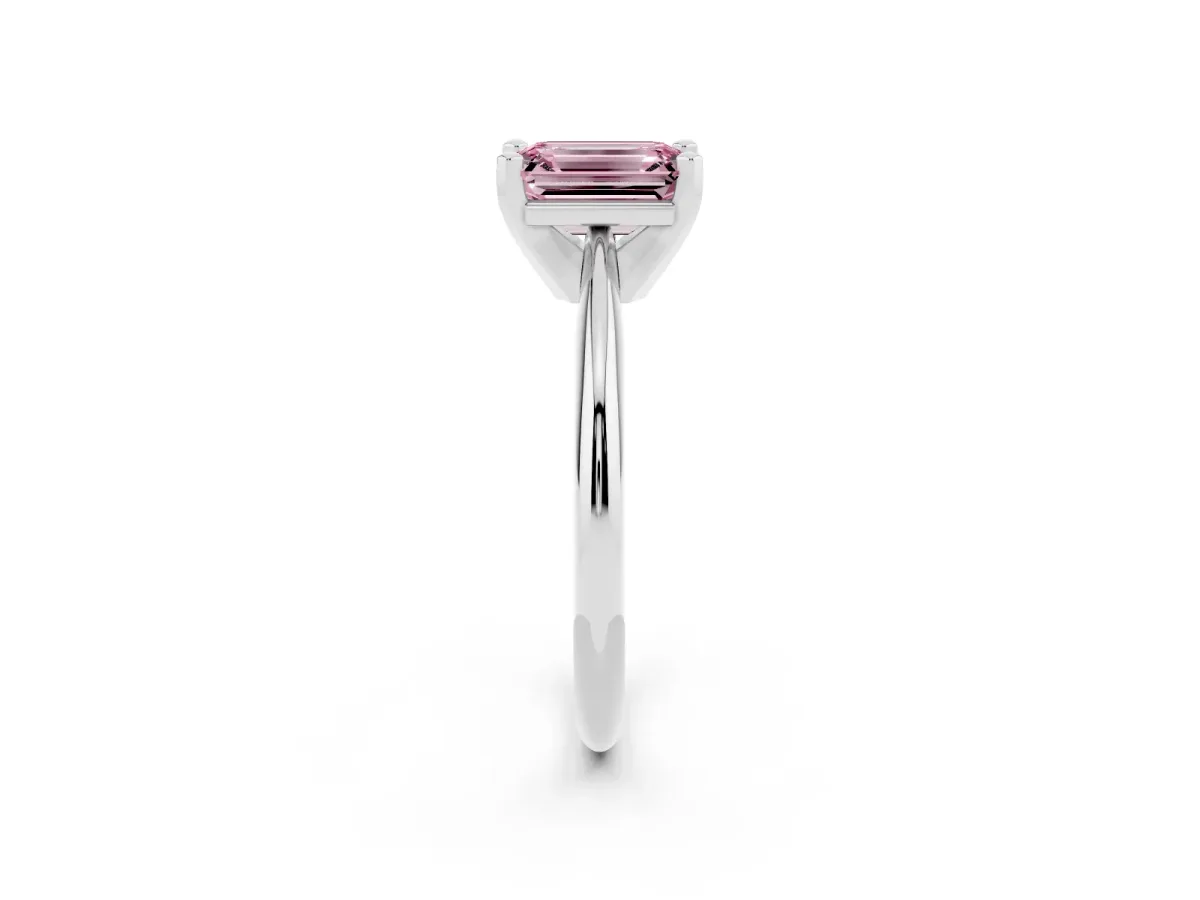Fancy Pink Emerald Cut Cut Solitaire Ring with Four-Prong Setting on a Classic Band White gold