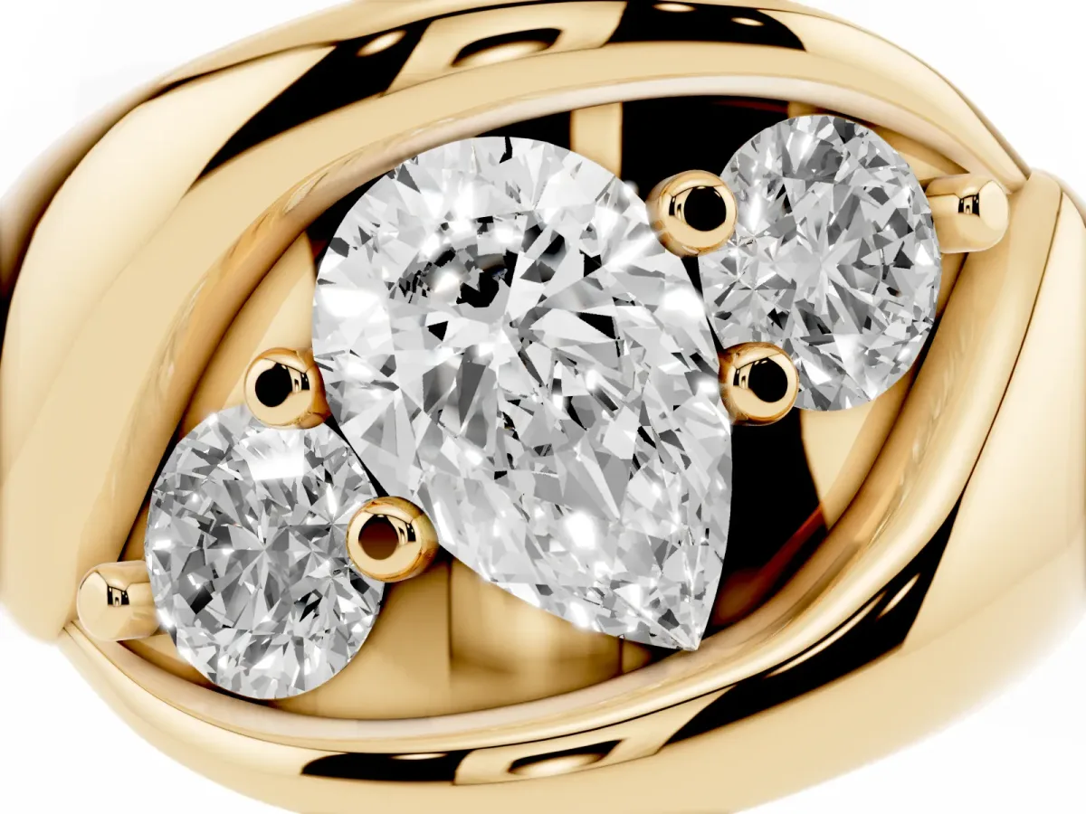 Channel Set Pear Cut Diamond Crossover Band Yellow gold