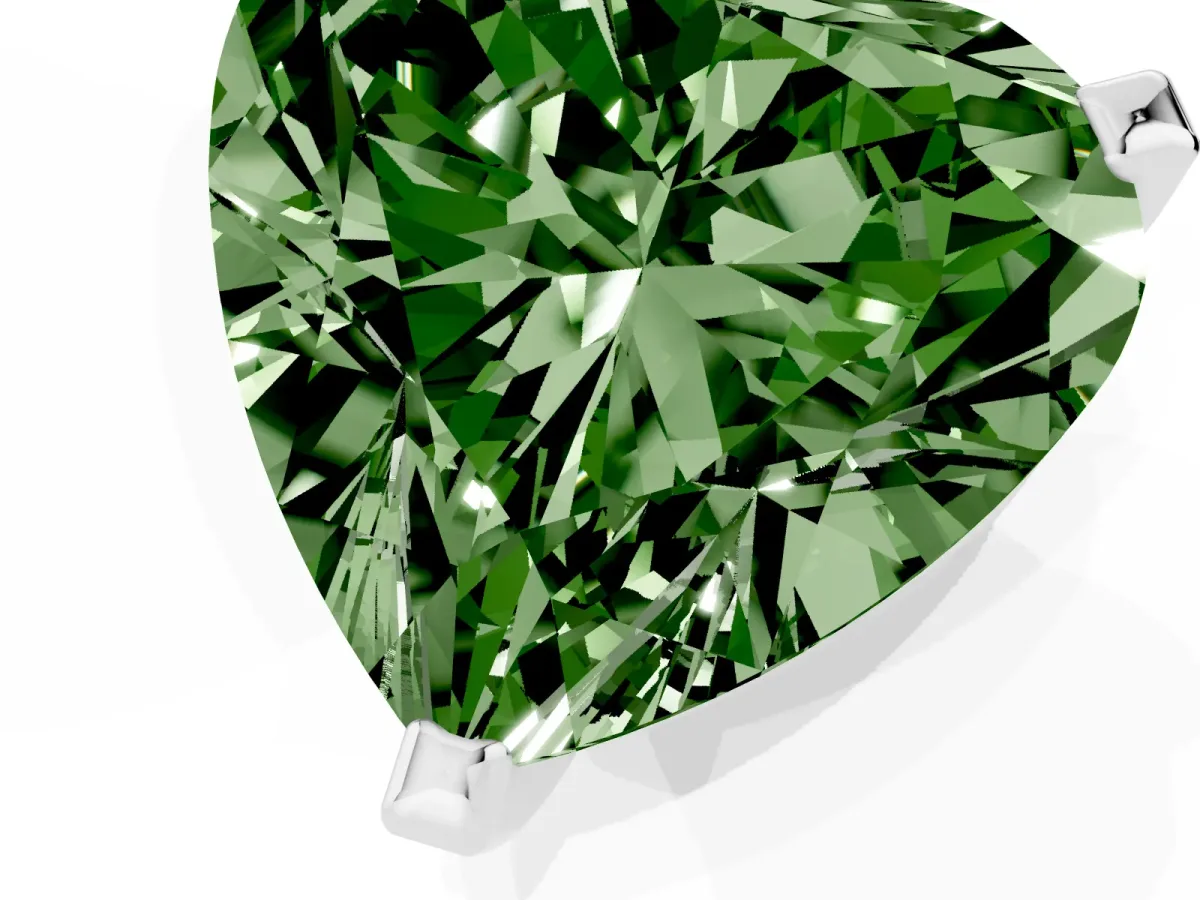 Fancy Green Heart Cut Diamond Solitaire Ring with Prong Setting and Classic Band Silver
