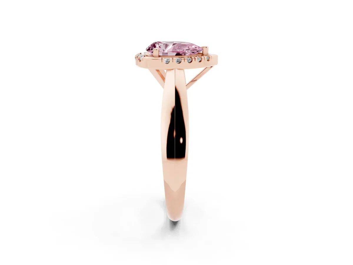 Fancy Pink Pear Cut Cut Halo Solitaire Engagement Ring with Square Band and Four-Prong Setting Rose gold