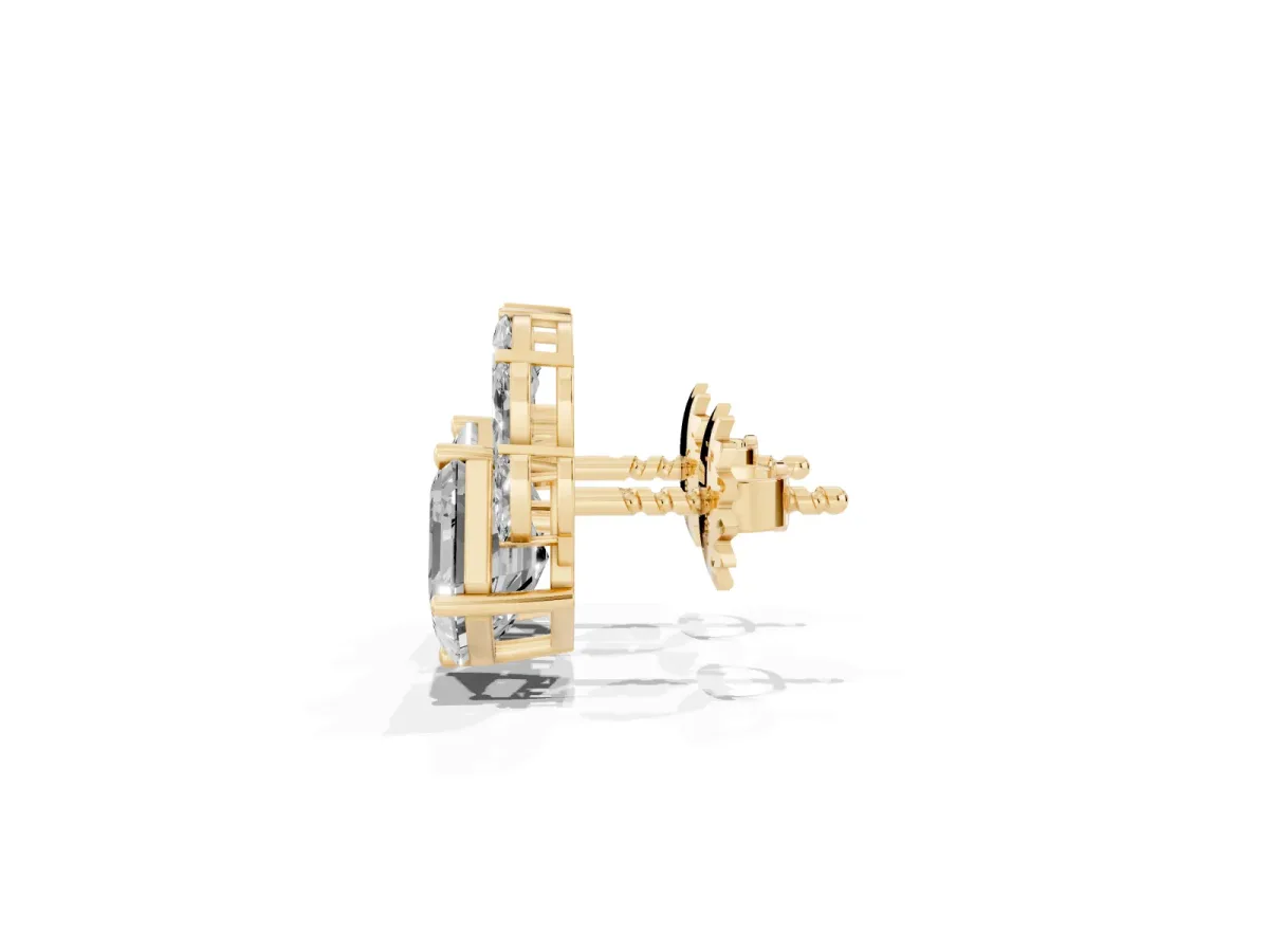 Asscher and Marquise Diamond Cluster Stud Earrings Yellow gold