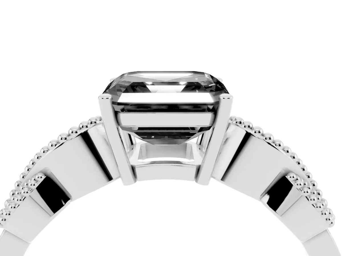 Fancy Black Asscher Cut Solitaire Milgrain Leaf Band with Prong Setting White gold