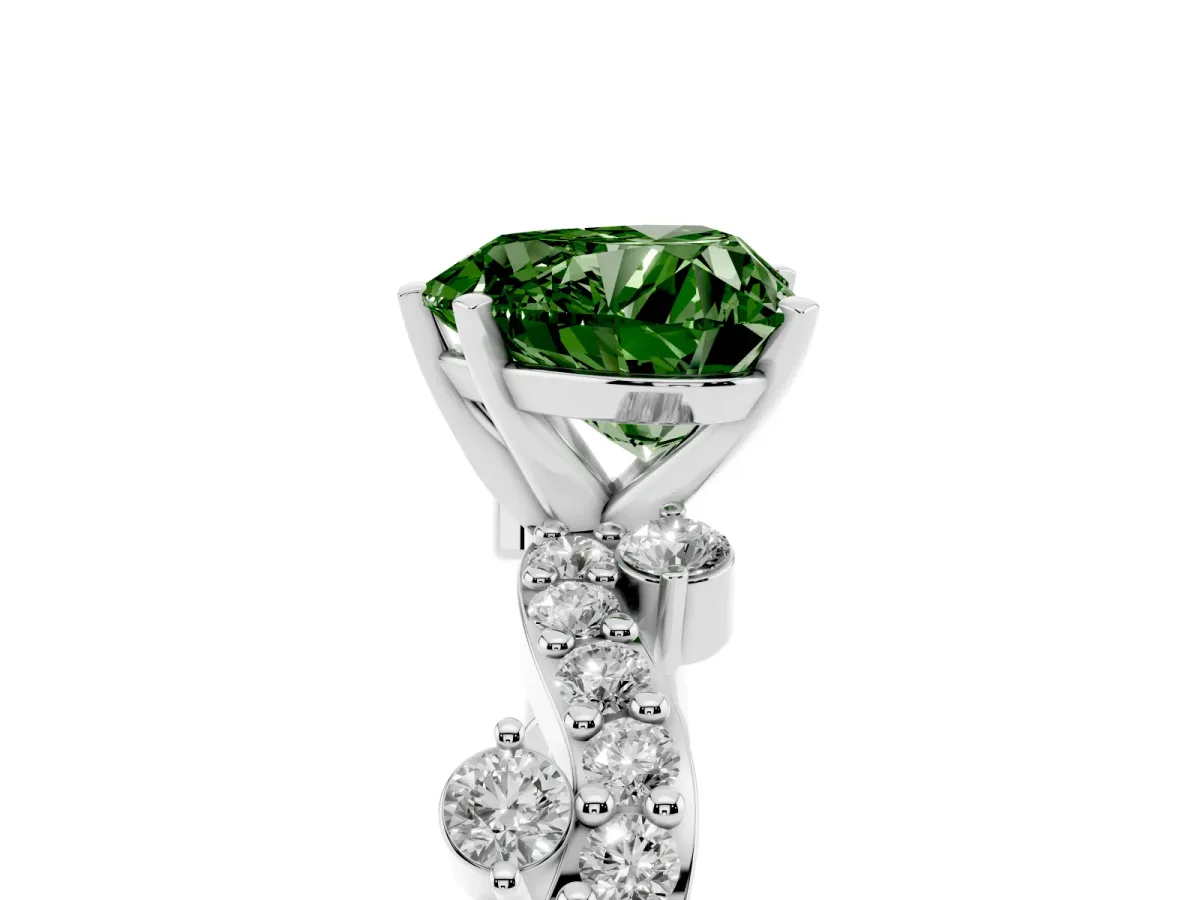 Fancy Green Heart Cut Cut Solitaire Diamond Twisted Band with Pave Setting Platinum