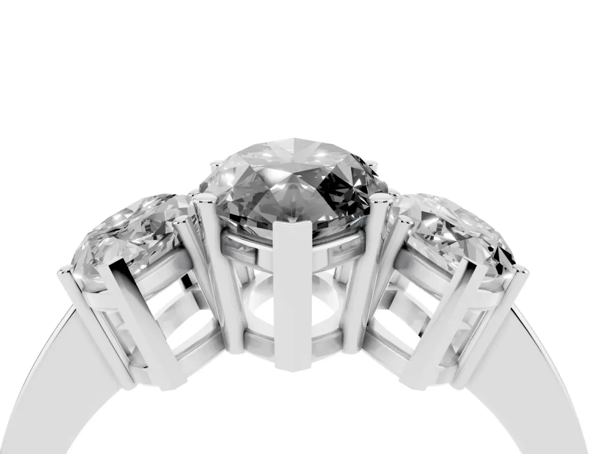 Fancy Black Three-Stone Marquise Cut Cut Diamond Engagement Ring with Flat Band and Four-Prong Setting Silver