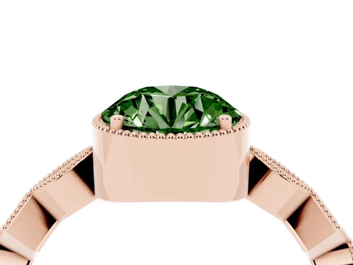 Fancy Green Round Cut Milgrain Marquise Diamond Twist Band Ring Rose gold