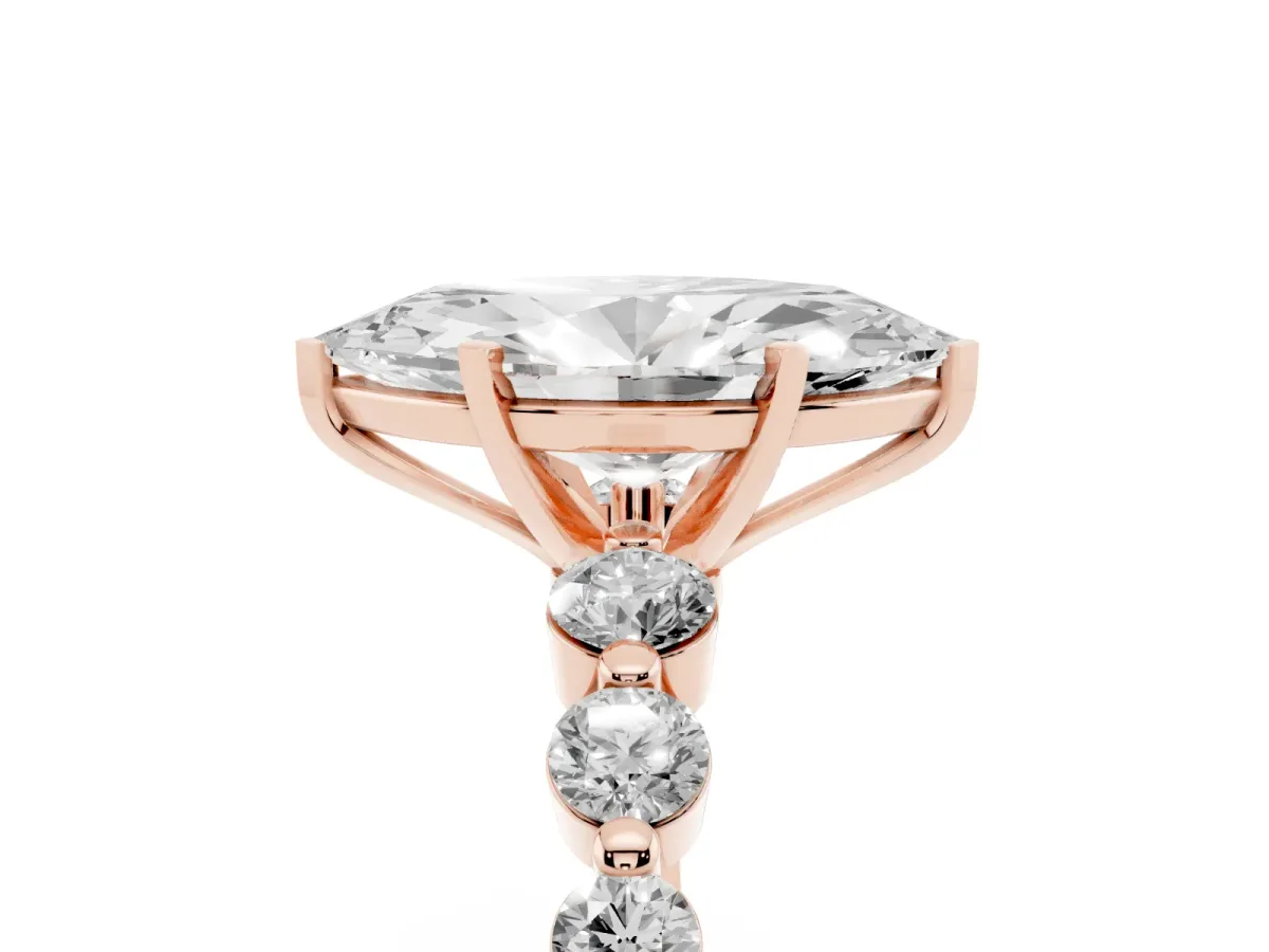 Marquise Cut Solitaire Diamond Ring with Pave Band and Four-Prong Setting Rose gold