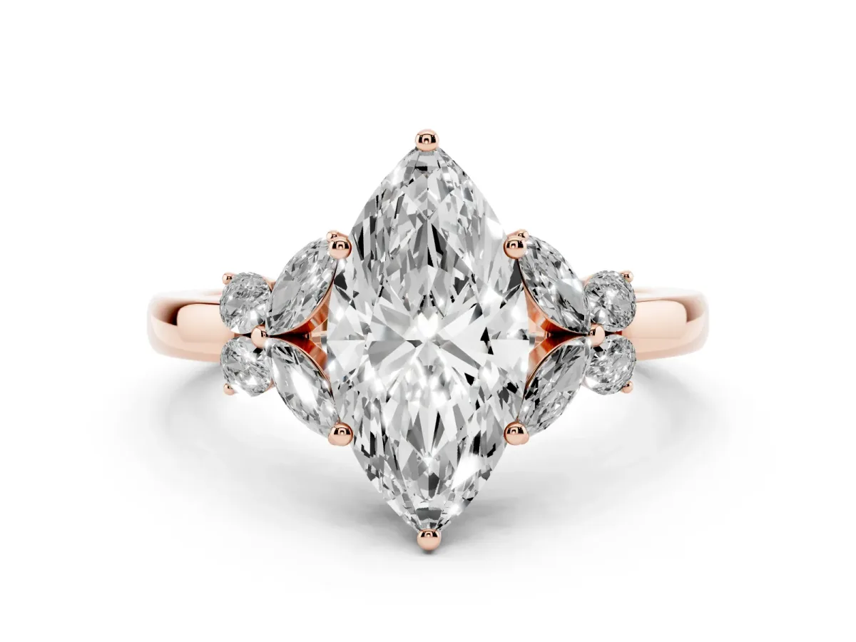 Marquise Cut Cut Solitaire Floral Diamond Ring with Four-Prong Setting Rose gold