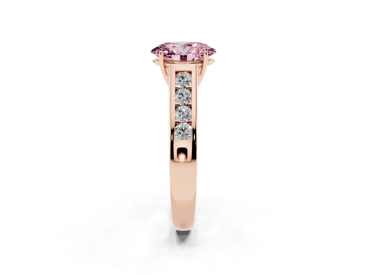 Fancy Pink Oval Cut Solitaire Channel-Set Diamond Engagement Ring with Four-Prong Setting Rose gold