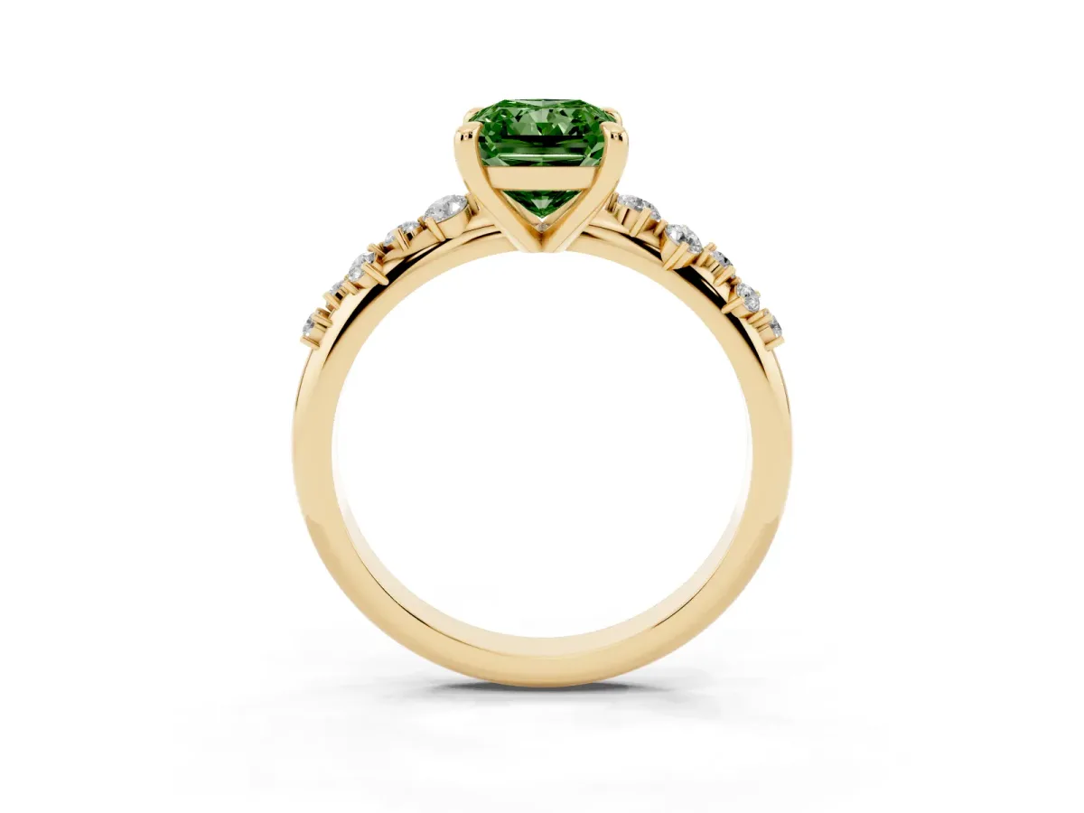 Fancy Green Radiant Cut Cut Diamond Vine Band with Four-Prong Setting Yellow gold