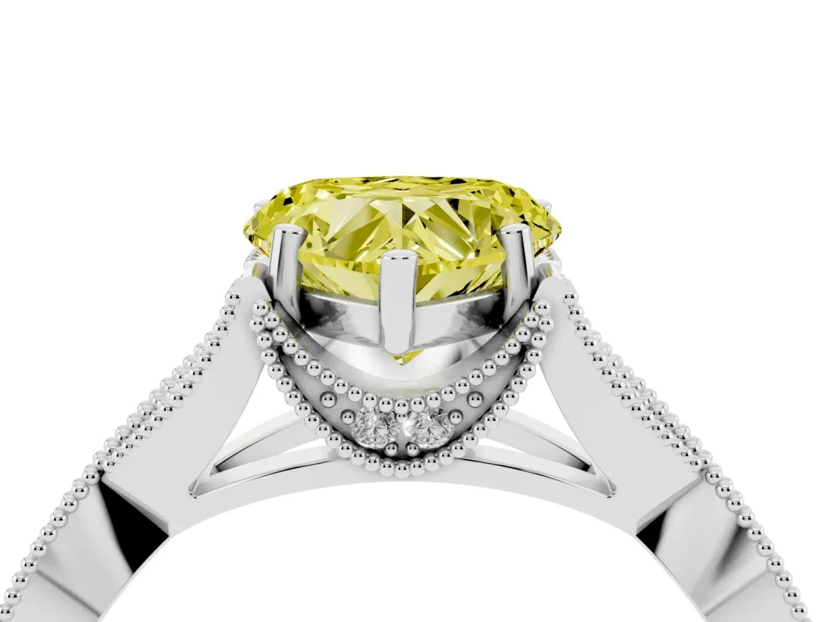 Fancy Yellow Heart Cut Cut Diamond Twisted Band with Milgrain Pave Setting and Four-Prong Setting White gold