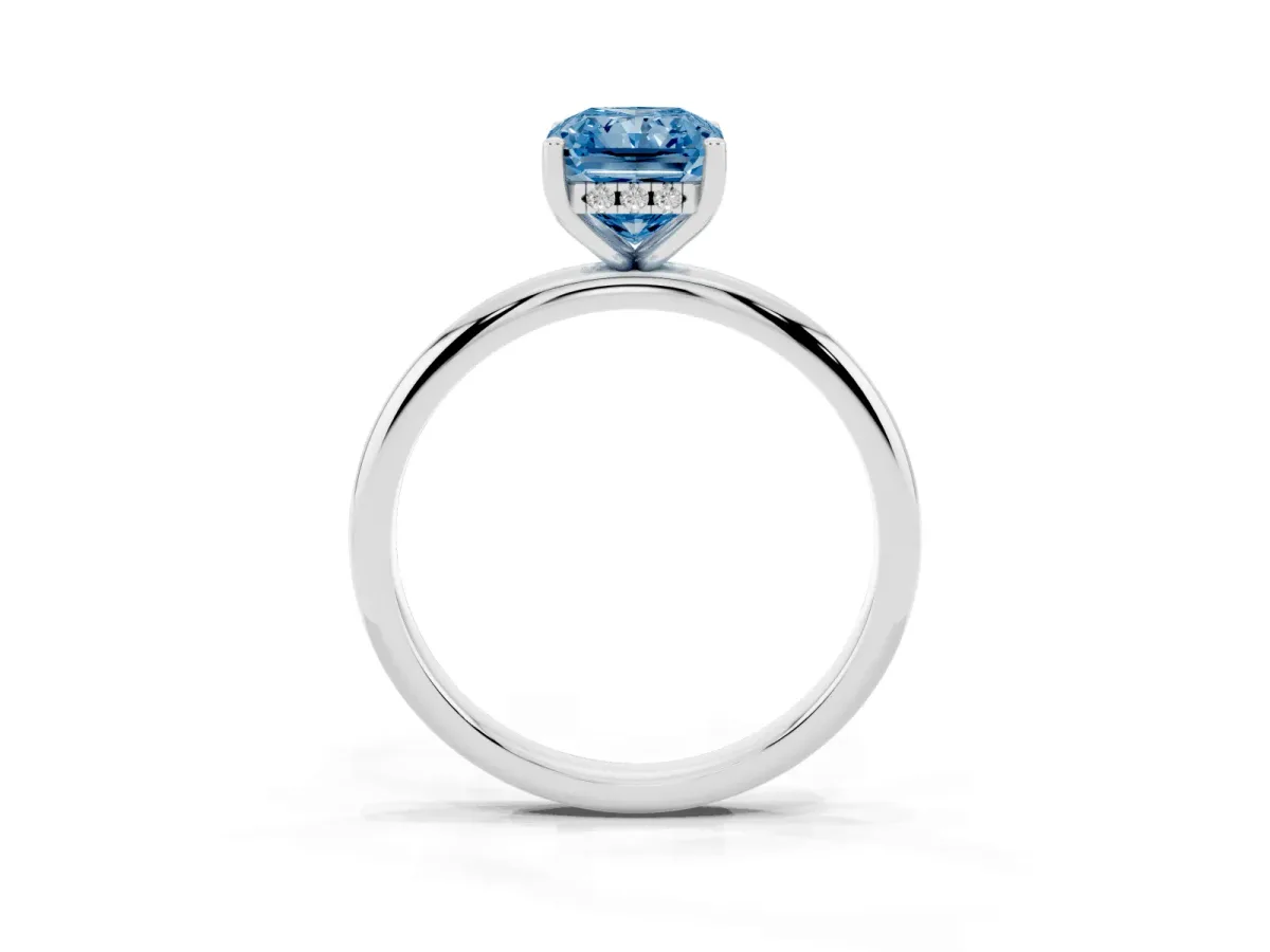 Fancy Blue Radiant Cut Cut Solitaire Engagement Ring with Four-Prong Setting and Classic Band Platinum