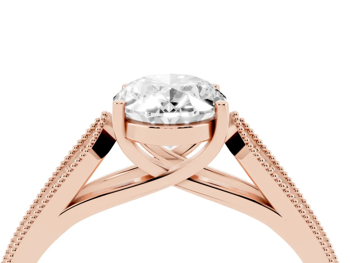 Oval Cut Cut Pave Split Shank Engagement Ring with Four-Prong Setting Rose gold