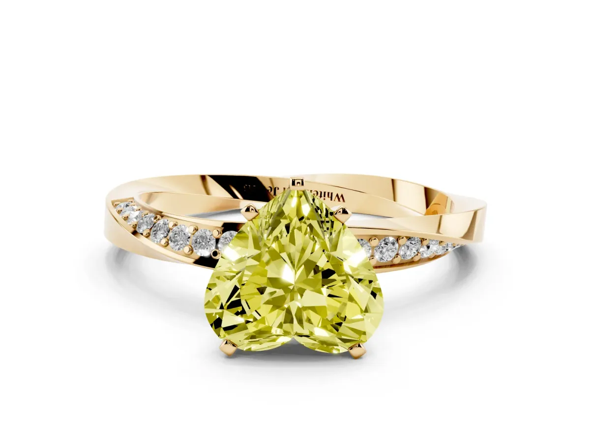 Fancy Yellow Heart Cut Diamond Engagement Ring with Side Stone Accents and Four-Prong Setting Yellow gold