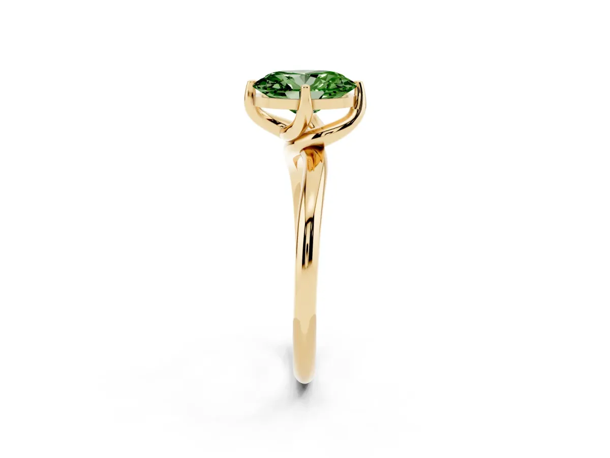 Fancy Green Oval Cut Diamond Solitaire Engagement Ring with Four-Prong Setting and Classic Band Yellow gold