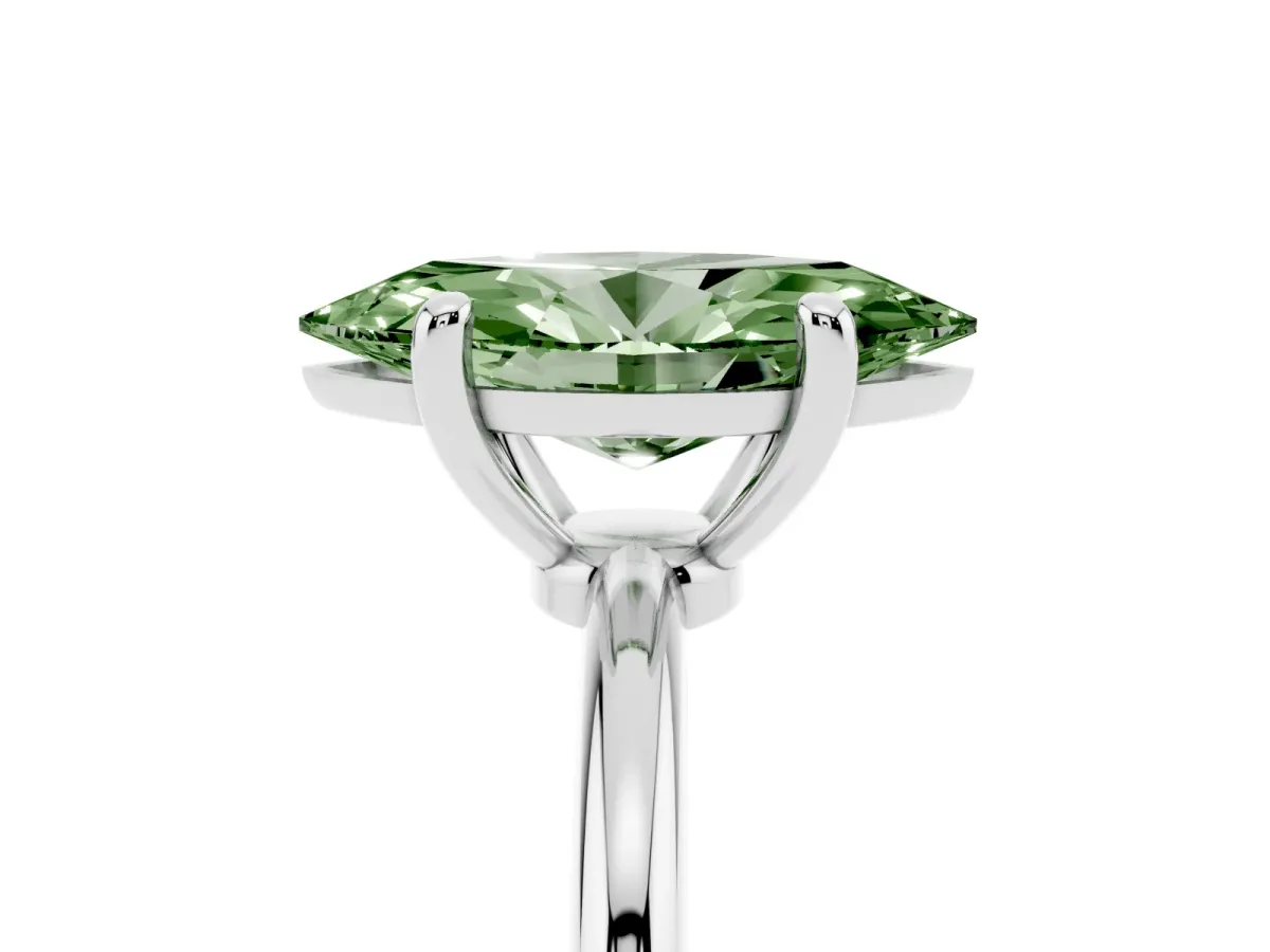 Fancy Green Marquise Cut Solitaire Diamond Ring with 4-Prong Setting on a Classic Band Platinum