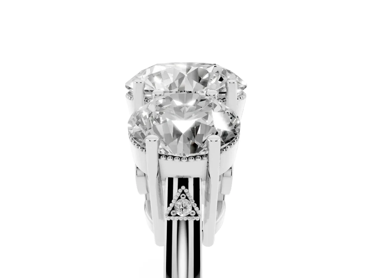 Three-Stone Round Cut Diamond Engagement Ring with Prong Setting on a Classic Band Silver