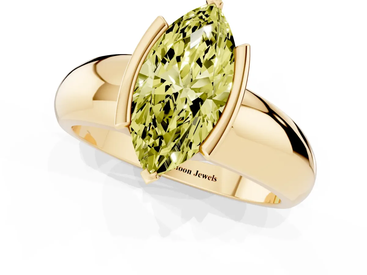 Fancy Yellow Marquise Cut Solitaire Tension Set Diamond Ring with Wide Band Yellow gold