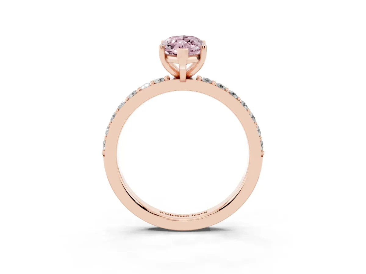 Fancy Pink Marquise Cut Cut Diamond Solitaire with Pave Band and Four-Prong Setting Rose gold