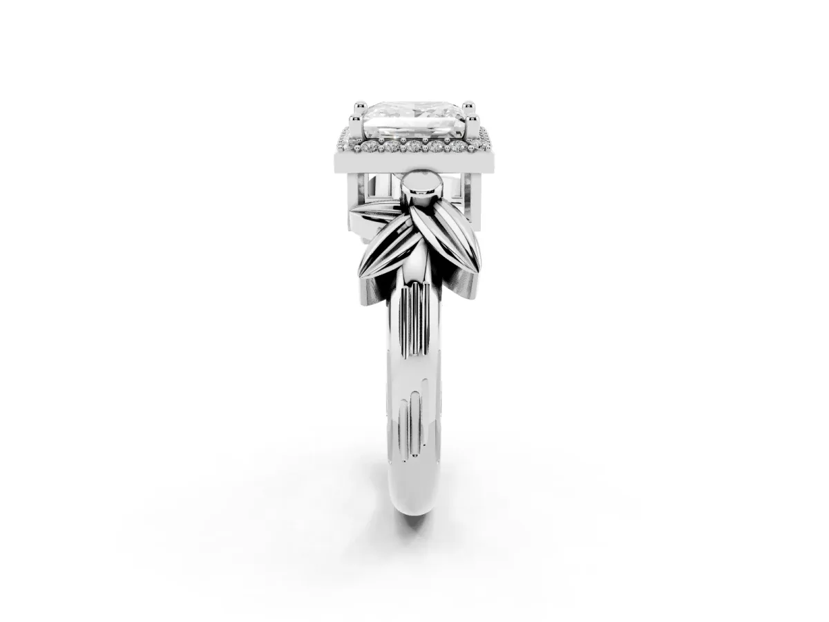 Princess Cut Halo Diamond Floral Band with Four-Prong Setting Platinum