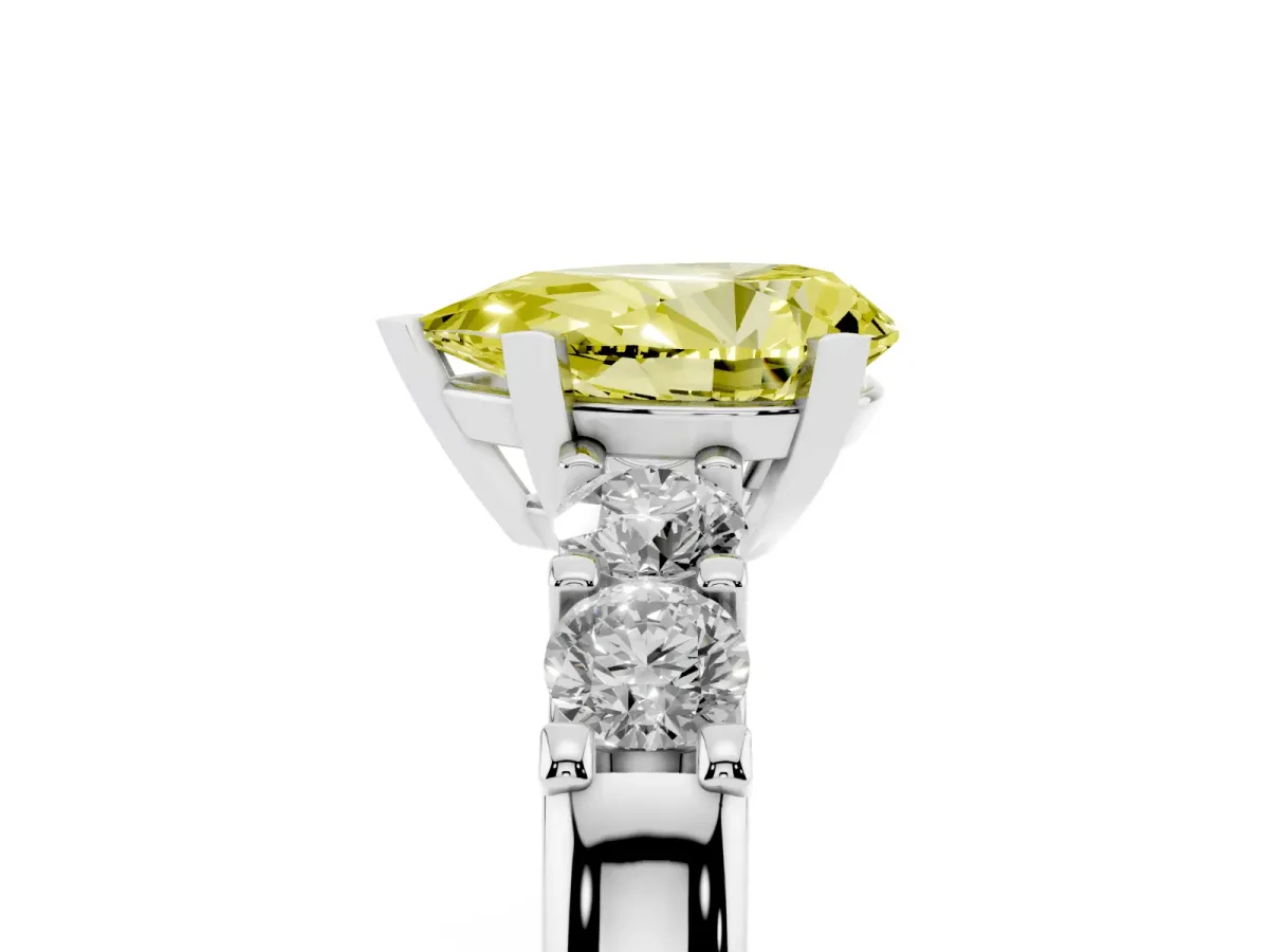 Fancy Yellow Pear Cut Brilliant Cut Diamond Five-Stone Prong Set Engagement Ring with Channel Band Platinum