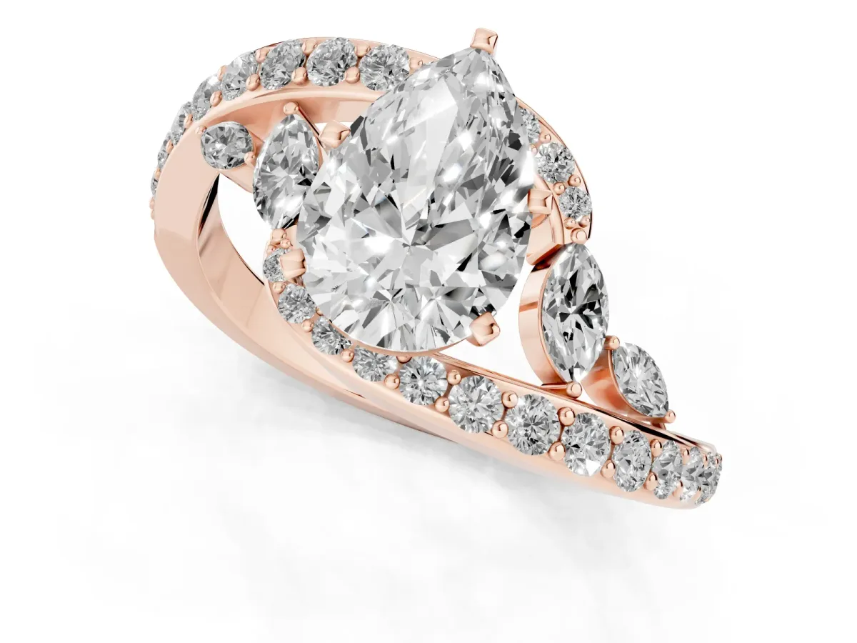 Pear Cut Solitaire with Pavé Twist Band and Four-Prong Setting Rose gold