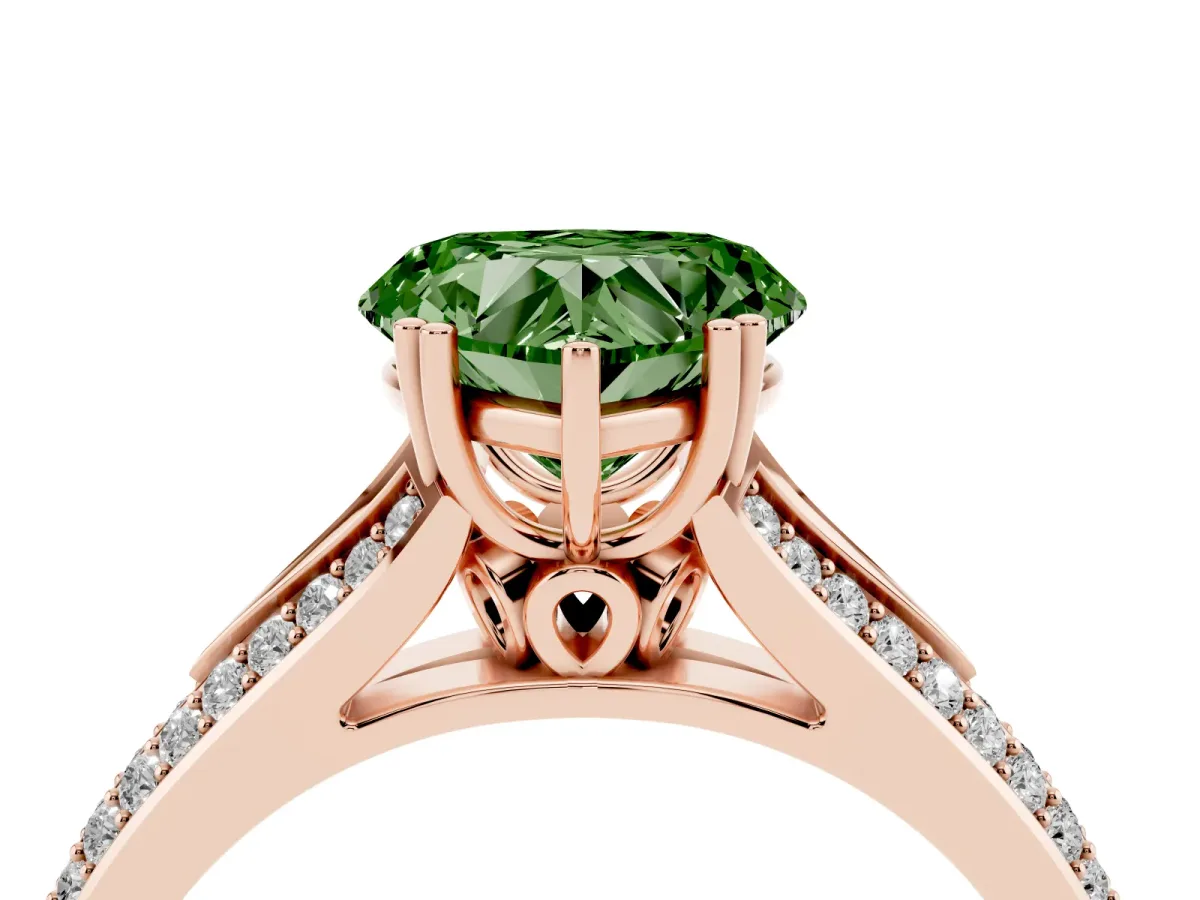 Fancy Green Heart Cut Diamond Split Shank Engagement Ring with Pavé Band Rose gold
