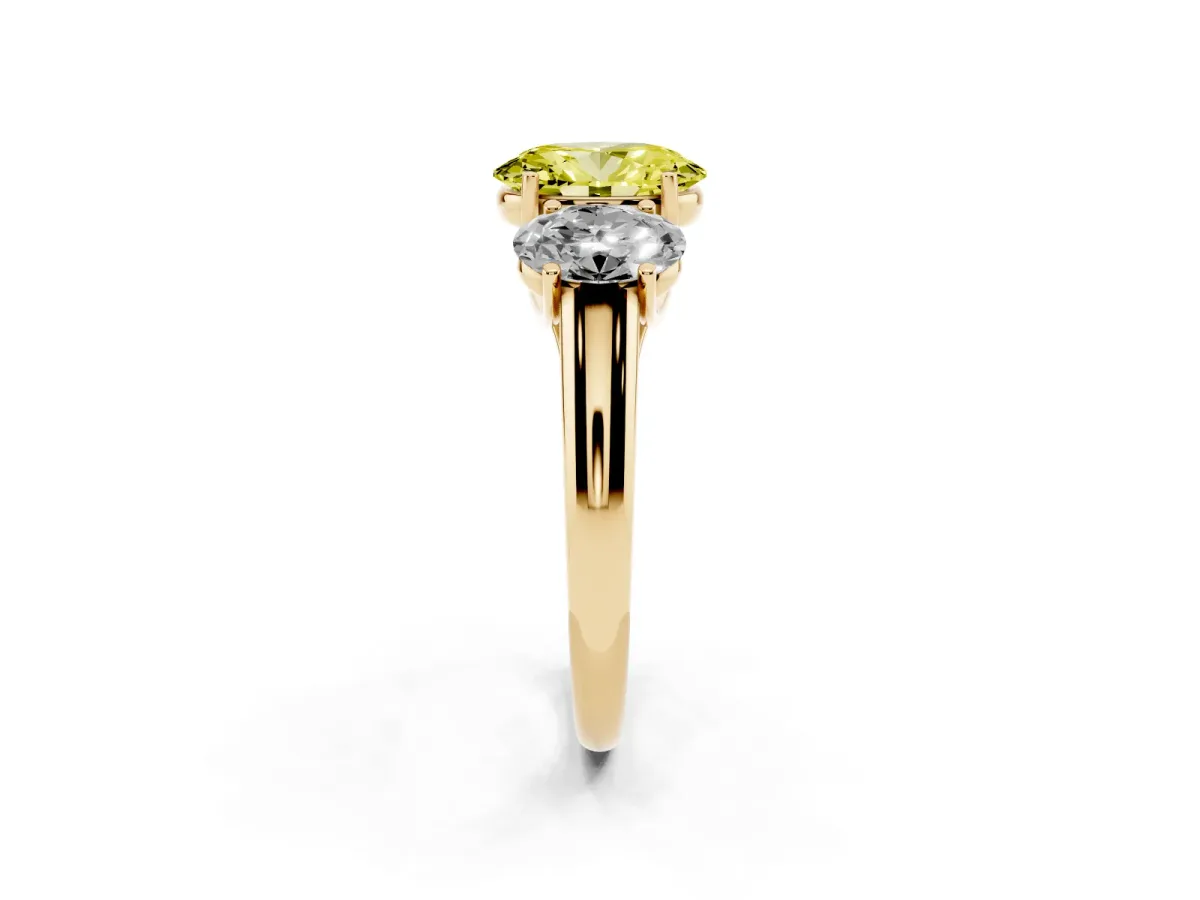 Fancy Yellow Three-Stone Oval Cut Diamond Engagement Ring with Prong Setting Yellow gold