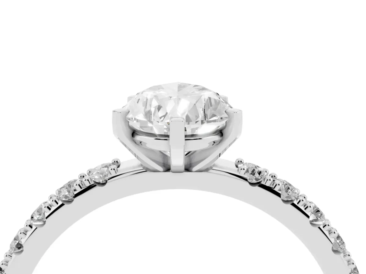 Pear Cut Diamond Solitaire Pavé Band with Four-Prong Setting Silver