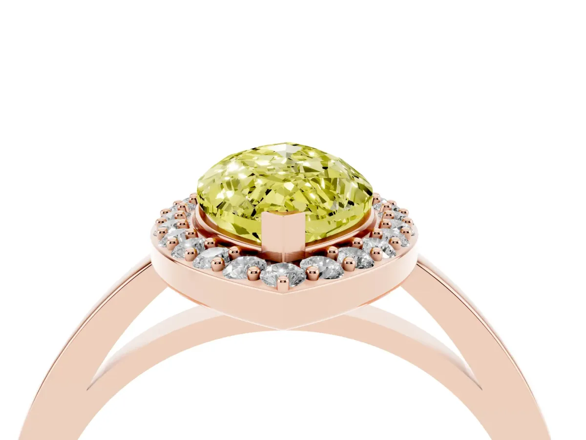 Fancy Yellow Marquise Cut Halo Diamond Ring with Solitaire Band and Prong Setting Rose gold