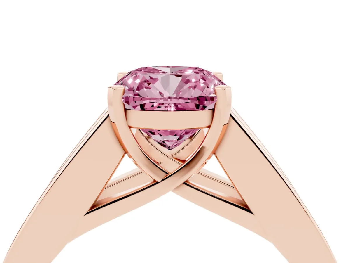Fancy Pink Cushion Cut Cut Channel Set Solitaire Ring with Four-Prong Setting Rose gold