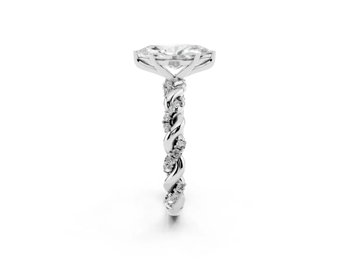 Marquise Cut Diamond Solitaire Ring with Twisted Band and Pavé Accents Platinum