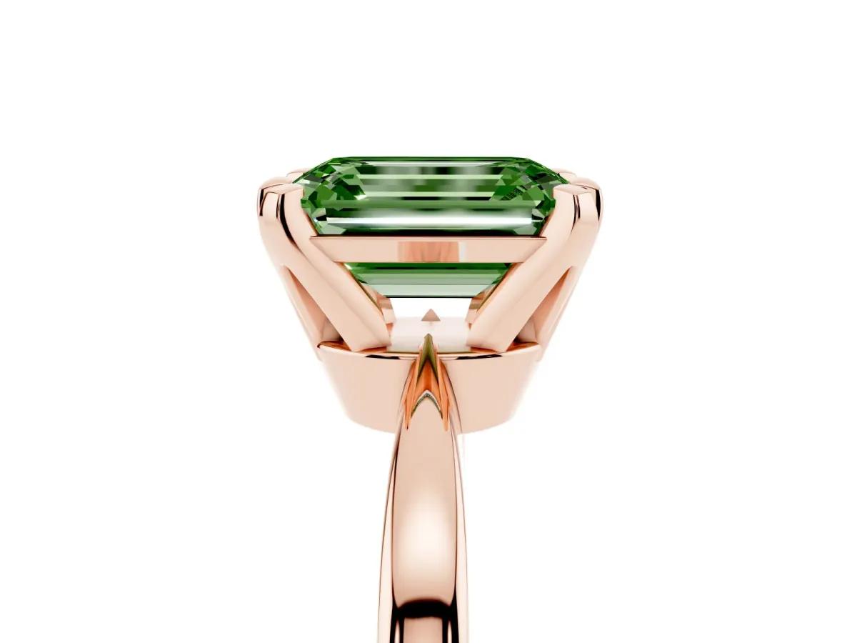 Fancy Green Emerald Cut Solitaire Engagement Ring with Six-Prong Setting and Tapered Band Rose gold