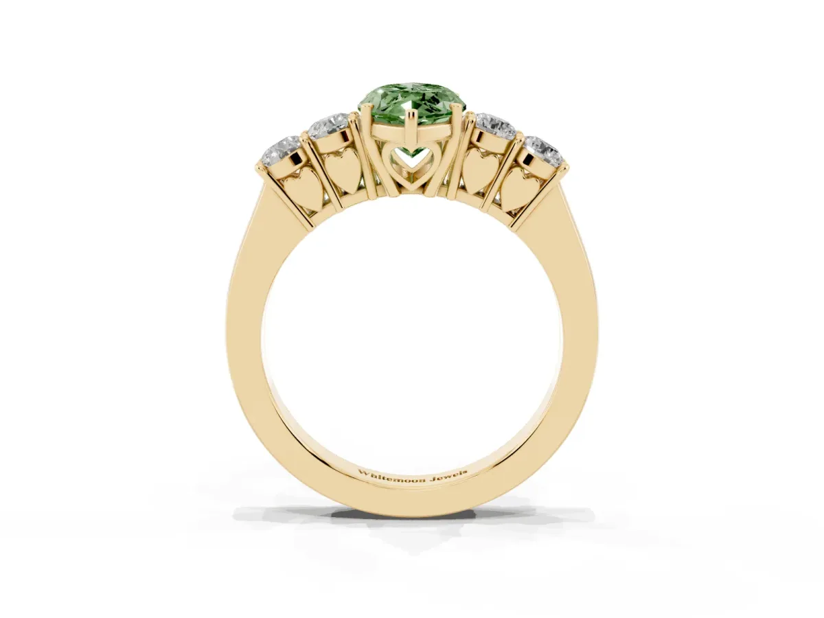 Fancy Green Marquise Cut Cut Diamond Five-Stone Prong Set White Gold Ring Yellow gold