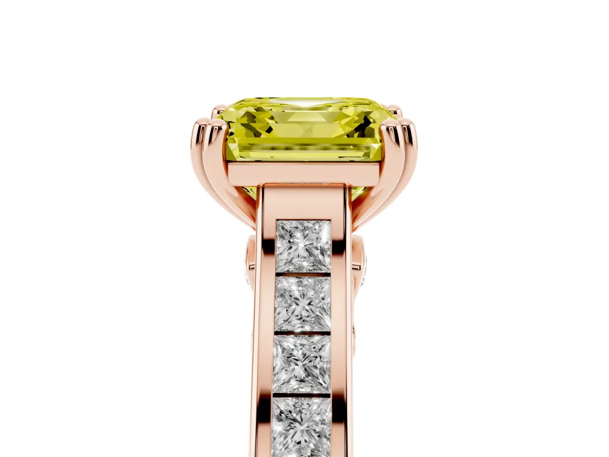 Fancy Yellow Asscher Cut Cut Channel Set Solitaire Engagement Ring with Prong Setting Rose gold