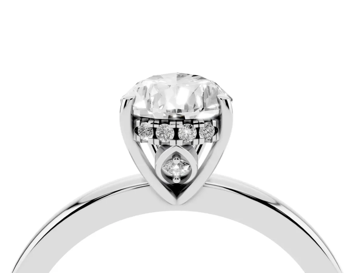 Pear Cut Solitaire Diamond Ring with Prong Setting and Plain Band Platinum