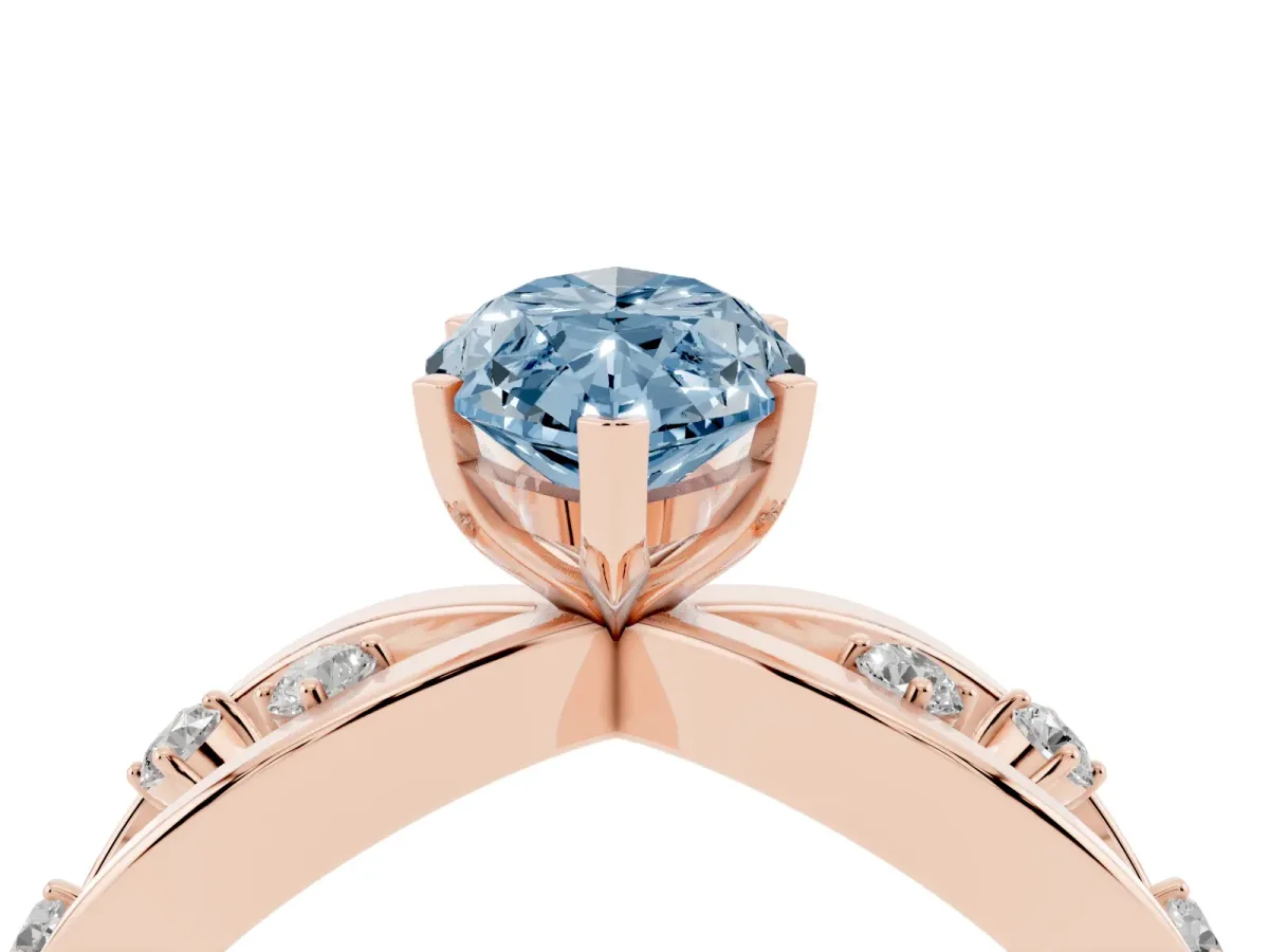 Fancy Blue Marquise Cut Cut Solitaire Diamond with Side Stones on Criss-Cross Band and Four-Prong Setting Rose gold