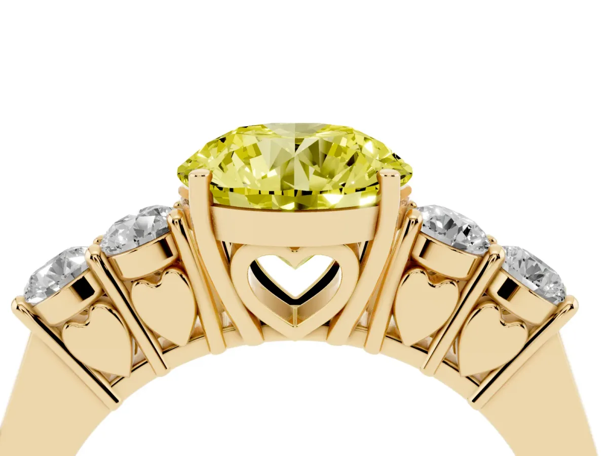 Fancy Yellow Round Cut Cut Diamond Five-Stone Prong Set White Gold Ring Yellow gold