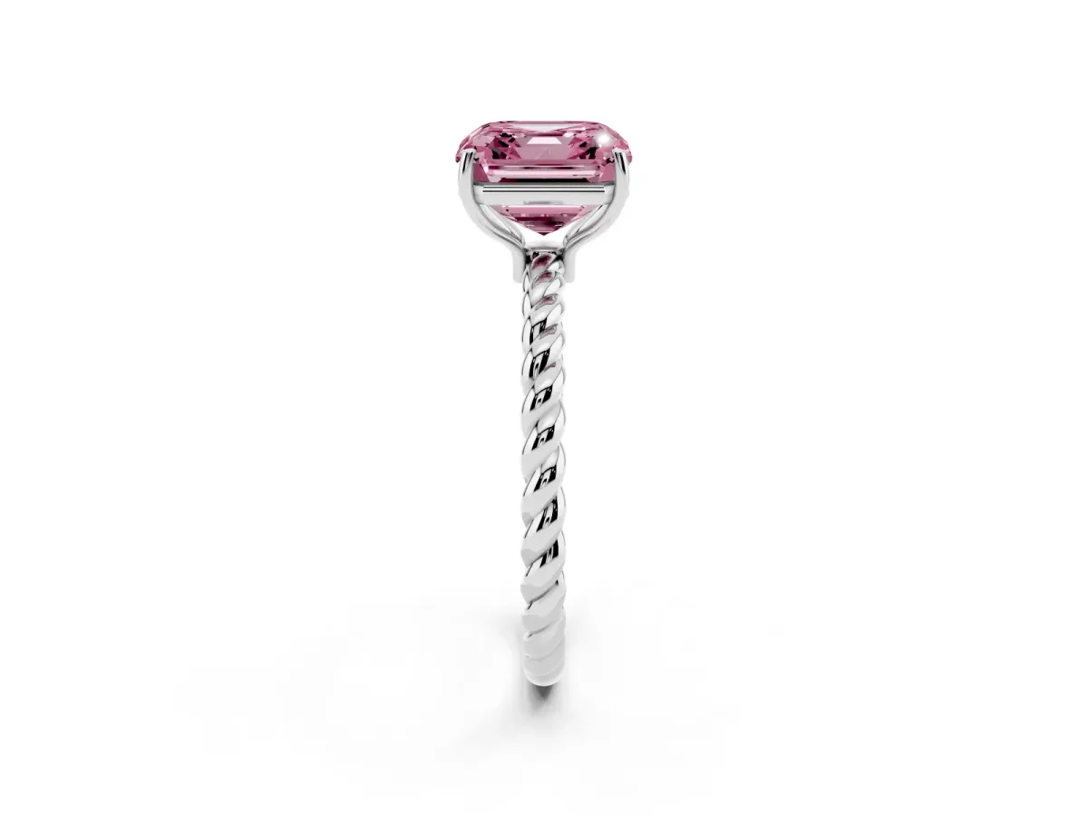 Fancy Pink Asscher Cut Solitaire Twisted Band 4-Prong Ring White gold